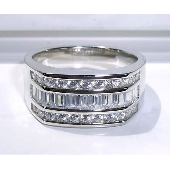 925 STERLING SILVER Men's Channel Set Cubic Zirconia Band Ring - Picture 3 of 16